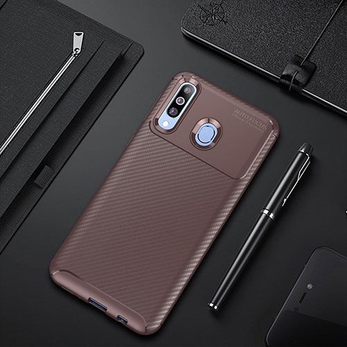Silicone Candy Rubber TPU Twill Soft Case Cover for Samsung Galaxy A60 Brown