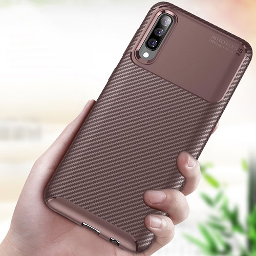 Silicone Candy Rubber TPU Twill Soft Case Cover for Samsung Galaxy A70S Brown