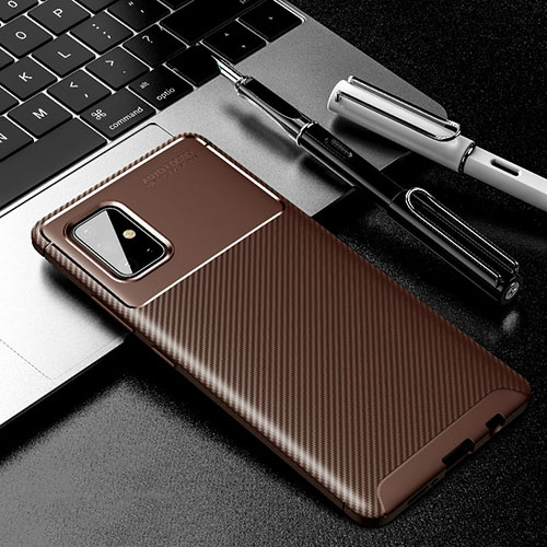 Silicone Candy Rubber TPU Twill Soft Case Cover for Samsung Galaxy A71 5G Brown