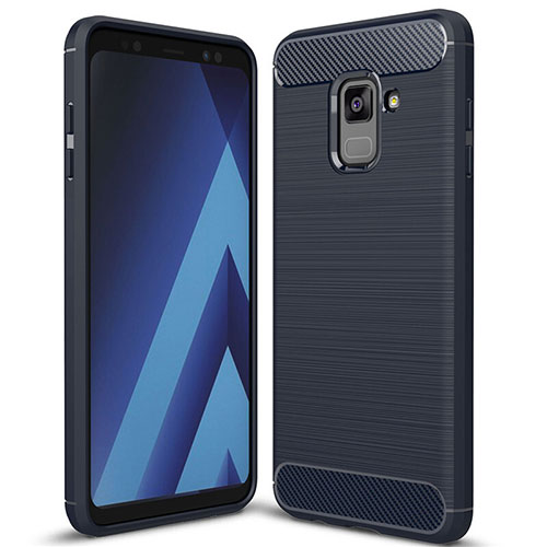 Silicone Candy Rubber TPU Twill Soft Case Cover for Samsung Galaxy A8+ A8 Plus (2018) A730F Blue