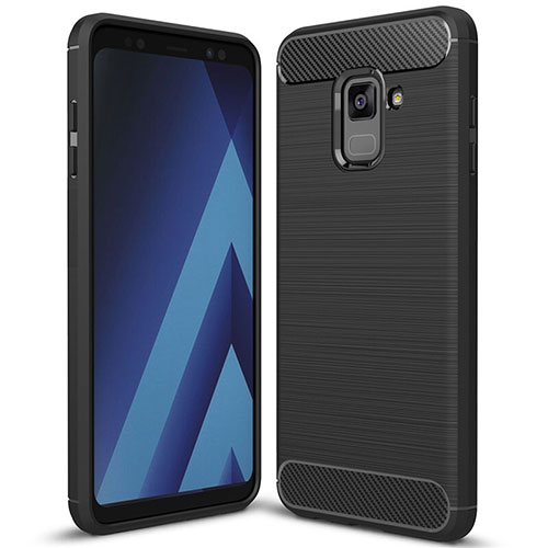 Silicone Candy Rubber TPU Twill Soft Case Cover for Samsung Galaxy A8+ A8 Plus (2018) Duos A730F Black