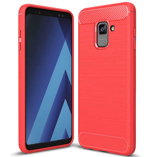 Silicone Candy Rubber TPU Twill Soft Case Cover for Samsung Galaxy A8+ A8 Plus (2018) Duos A730F Red