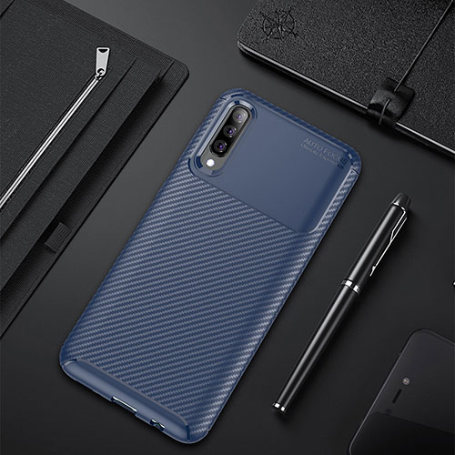 Silicone Candy Rubber TPU Twill Soft Case Cover for Samsung Galaxy A90 5G Blue