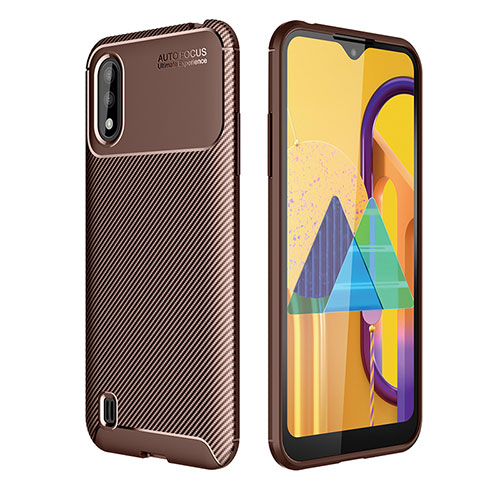 Silicone Candy Rubber TPU Twill Soft Case Cover for Samsung Galaxy M01 Brown