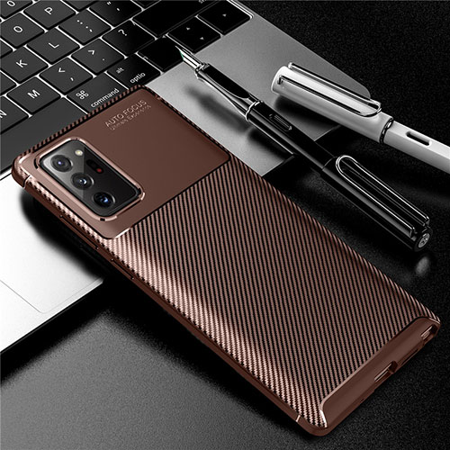 Silicone Candy Rubber TPU Twill Soft Case Cover for Samsung Galaxy Note 20 5G Brown