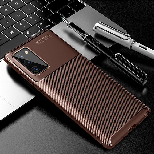 Silicone Candy Rubber TPU Twill Soft Case Cover for Samsung Galaxy Note 20 Plus 5G Brown