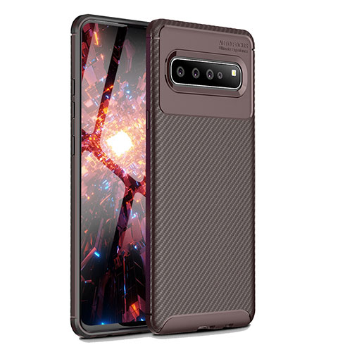 Silicone Candy Rubber TPU Twill Soft Case Cover for Samsung Galaxy S10 5G SM-G977B Brown