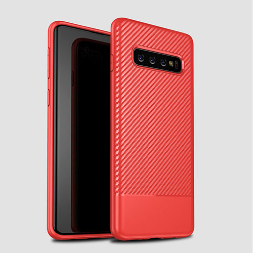 Silicone Candy Rubber TPU Twill Soft Case Cover for Samsung Galaxy S10 Red