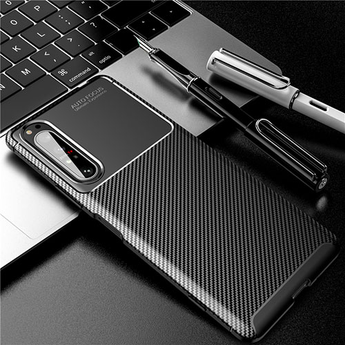 Silicone Candy Rubber TPU Twill Soft Case Cover for Sony Xperia 1 II Black