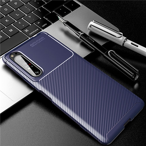 Silicone Candy Rubber TPU Twill Soft Case Cover for Sony Xperia 1 II Blue