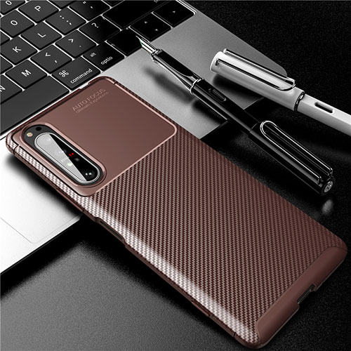 Silicone Candy Rubber TPU Twill Soft Case Cover for Sony Xperia 1 II Brown