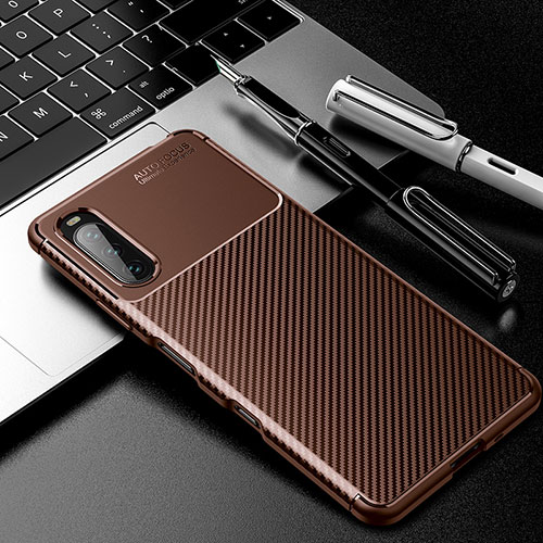 Silicone Candy Rubber TPU Twill Soft Case Cover for Sony Xperia 10 III Brown