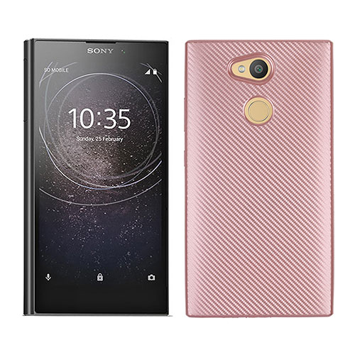Silicone Candy Rubber TPU Twill Soft Case Cover for Sony Xperia L2 Rose Gold