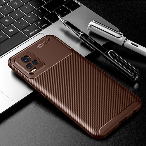 Silicone Candy Rubber TPU Twill Soft Case Cover for Vivo V20 Brown