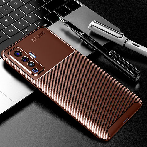 Silicone Candy Rubber TPU Twill Soft Case Cover for Vivo X50 5G Brown