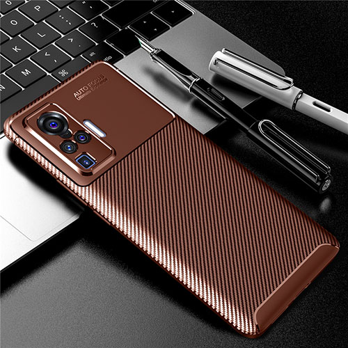 Silicone Candy Rubber TPU Twill Soft Case Cover for Vivo X50 Pro 5G Brown