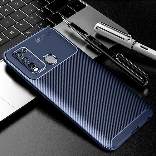 Silicone Candy Rubber TPU Twill Soft Case Cover for Vivo Y50 Blue