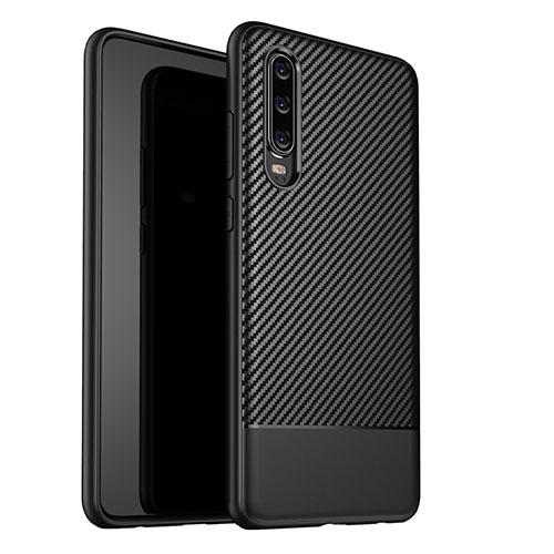 Silicone Candy Rubber TPU Twill Soft Case Cover G02 for Huawei P30 Black