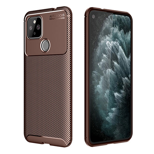 Silicone Candy Rubber TPU Twill Soft Case Cover QK2 for Google Pixel 5 XL 5G Brown