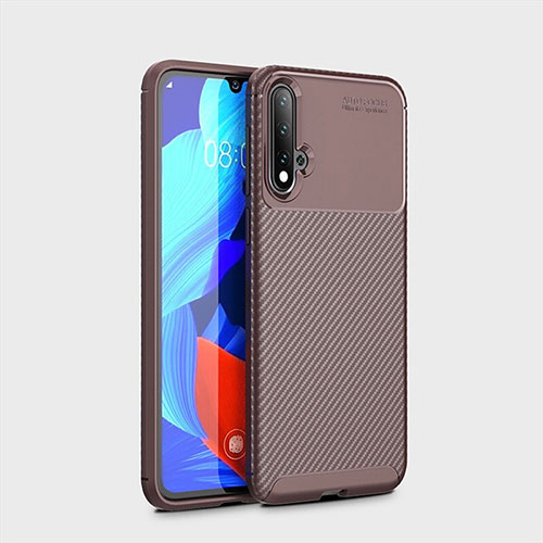 Silicone Candy Rubber TPU Twill Soft Case Cover S01 for Huawei Nova 5 Brown