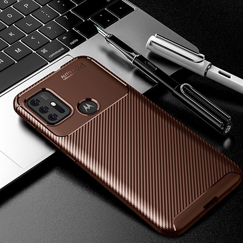 Silicone Candy Rubber TPU Twill Soft Case Cover S01 for Motorola Moto G20 Brown