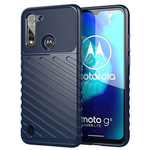 Silicone Candy Rubber TPU Twill Soft Case Cover S01 for Motorola Moto G8 Power Lite Blue