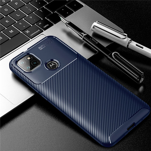 Silicone Candy Rubber TPU Twill Soft Case Cover S01 for Motorola Moto G9 Power Blue