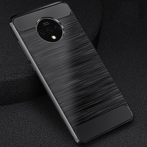 Silicone Candy Rubber TPU Twill Soft Case Cover S01 for OnePlus 7T Black