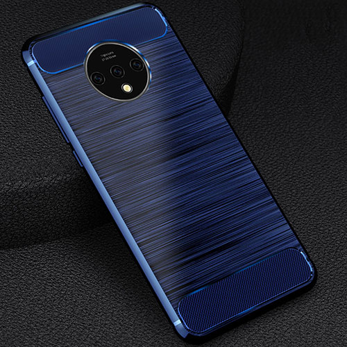 Silicone Candy Rubber TPU Twill Soft Case Cover S01 for OnePlus 7T Blue