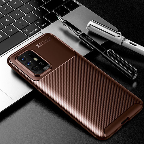 Silicone Candy Rubber TPU Twill Soft Case Cover S01 for Oppo A95 5G Brown