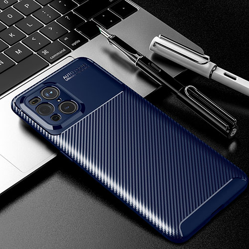 Silicone Candy Rubber TPU Twill Soft Case Cover S01 for Oppo Find X3 Pro 5G Blue