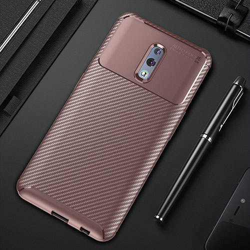 Silicone Candy Rubber TPU Twill Soft Case Cover S01 for Oppo Reno Brown