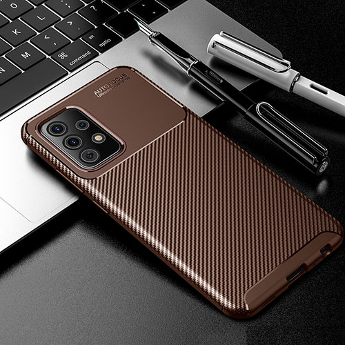 Silicone Candy Rubber TPU Twill Soft Case Cover S01 for Samsung Galaxy A72 5G Brown