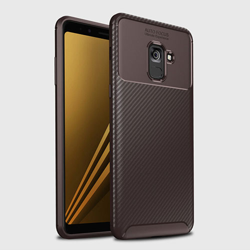 Silicone Candy Rubber TPU Twill Soft Case Cover S01 for Samsung Galaxy A8+ A8 Plus (2018) A730F Brown