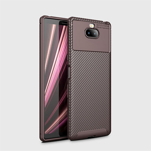 Silicone Candy Rubber TPU Twill Soft Case Cover S01 for Sony Xperia 10 Plus Brown