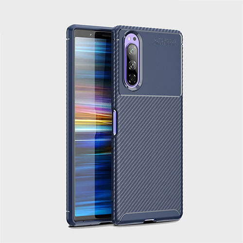 Silicone Candy Rubber TPU Twill Soft Case Cover S01 for Sony Xperia 5 Blue