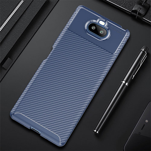 Silicone Candy Rubber TPU Twill Soft Case Cover S01 for Sony Xperia 8 Blue