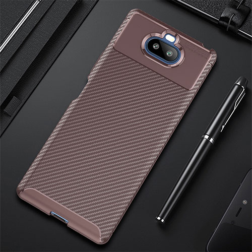 Silicone Candy Rubber TPU Twill Soft Case Cover S01 for Sony Xperia 8 Lite Brown