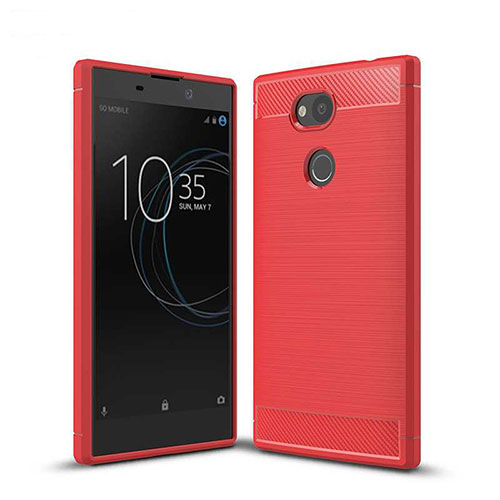 Silicone Candy Rubber TPU Twill Soft Case Cover S01 for Sony Xperia L2 Red