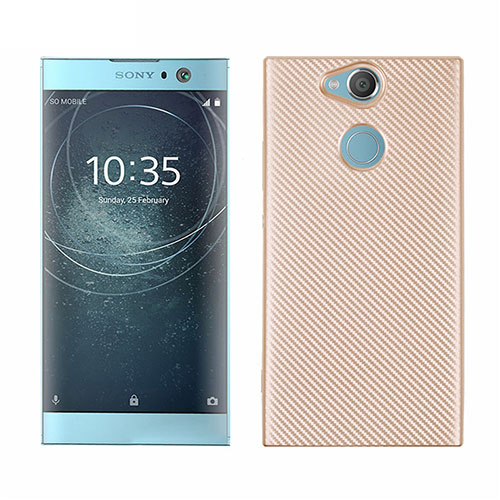 Silicone Candy Rubber TPU Twill Soft Case Cover S01 for Sony Xperia XA2 Plus Gold