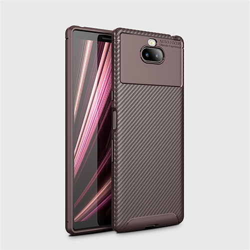 Silicone Candy Rubber TPU Twill Soft Case Cover S01 for Sony Xperia XA3 Brown