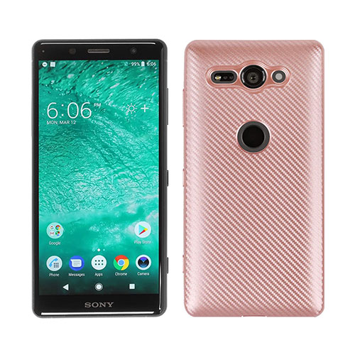 Silicone Candy Rubber TPU Twill Soft Case Cover S01 for Sony Xperia XZ2 Compact Rose Gold