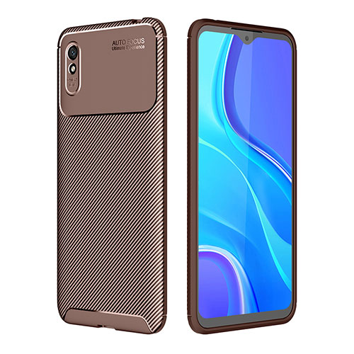 Silicone Candy Rubber TPU Twill Soft Case Cover S01 for Xiaomi Redmi 9AT Brown