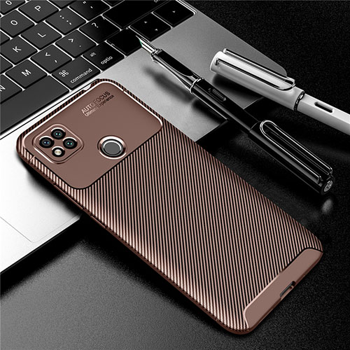 Silicone Candy Rubber TPU Twill Soft Case Cover S01 for Xiaomi Redmi 9C NFC Brown