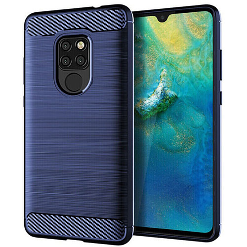 Silicone Candy Rubber TPU Twill Soft Case Cover S02 for Huawei Mate 20 Blue