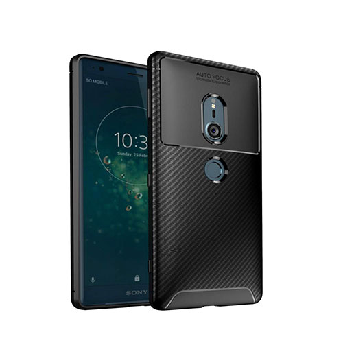 Silicone Candy Rubber TPU Twill Soft Case Cover S02 for Sony Xperia XZ2 Black