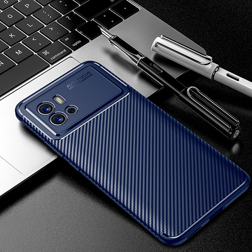 Silicone Candy Rubber TPU Twill Soft Case Cover S02 for Vivo iQOO 9 5G Blue