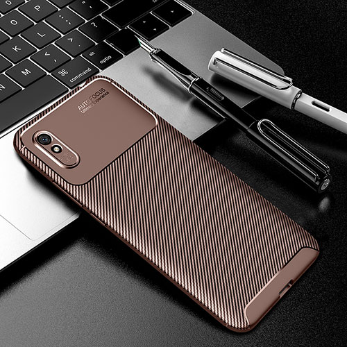 Silicone Candy Rubber TPU Twill Soft Case Cover S02 for Xiaomi Redmi 9AT Brown