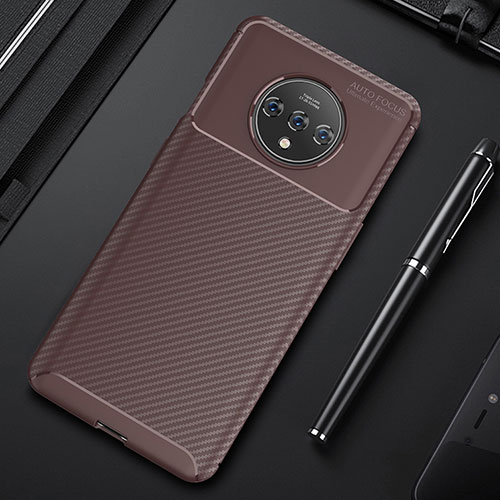 Silicone Candy Rubber TPU Twill Soft Case Cover S03 for OnePlus 7T Brown