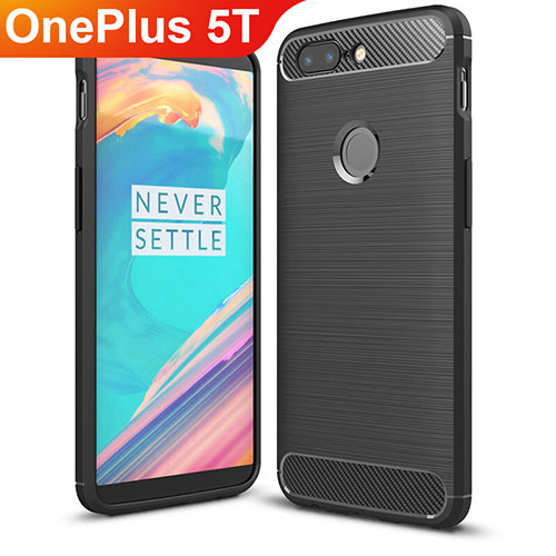 Silicone Candy Rubber TPU Twill Soft Case Cover T01 for OnePlus 5T A5010 Black